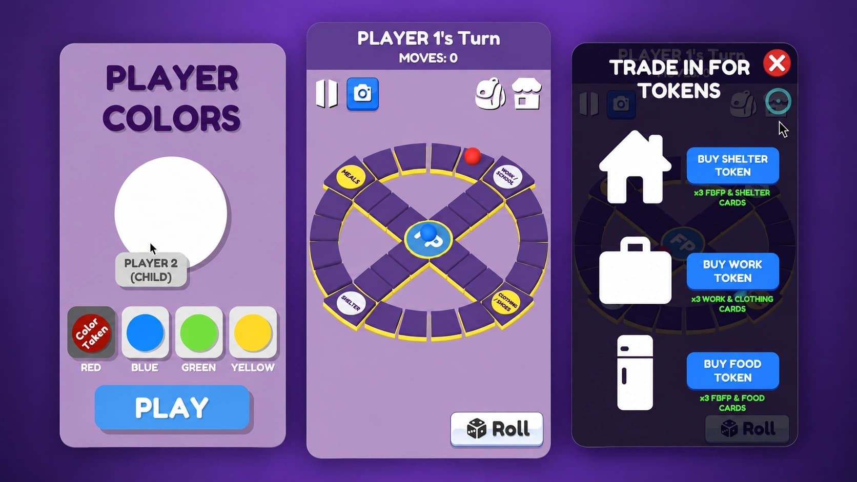 A Home of My Own: player colors, the game board, and the token exchange